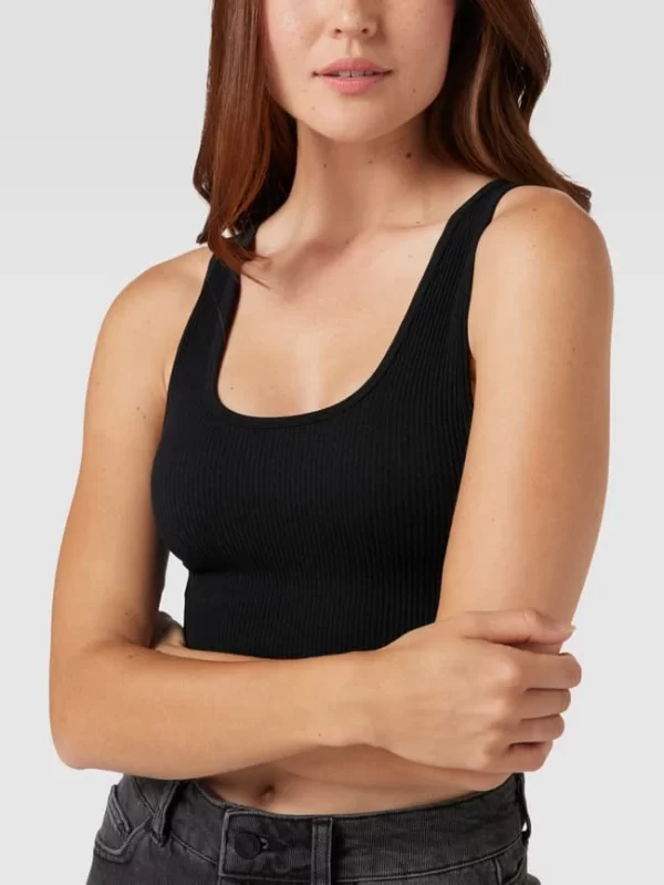 Jake*s Casual Crop Top In Ripp-Optik – Schwarz 4