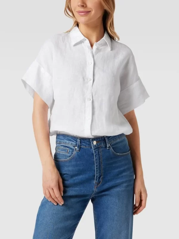 Lauren Ralph Lauren Kurzärmeliges Leinenshirt Mit Umlegekragen – Weiß 5