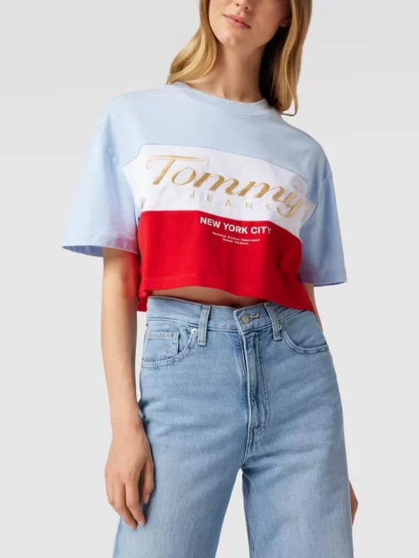 Tommy Jeans Oversized Crop Shirt Mit Logo-Stitching – Hellblau 4