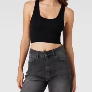 Jake*s Casual Crop Top In Ripp-Optik – Schwarz 13