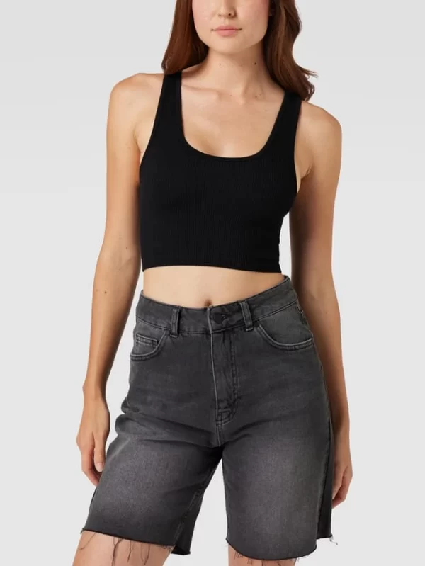 Jake*s Casual Crop Top In Ripp-Optik – Schwarz 5