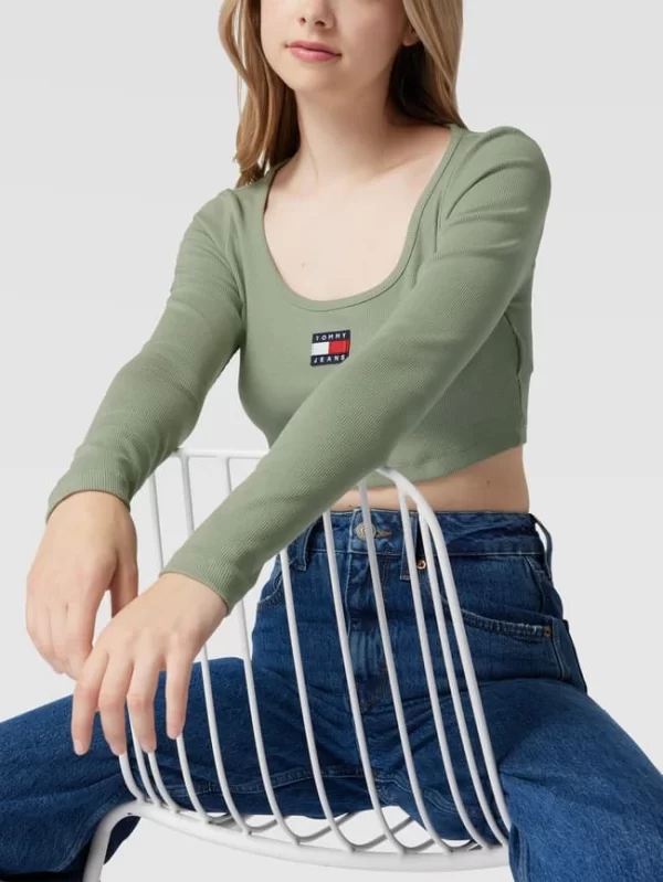 Tommy Jeans Cropped Longsleeve Mit Label-Patch Modell ‘CROP RIB CENTER BADGE’ – Mint 4