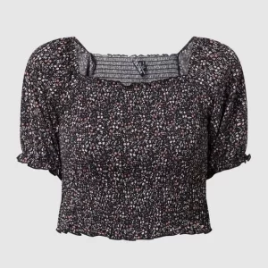 Pieces Cropped Blusenshirt Mit Millefleurs Modell ‘Emanuelle’ – Schwarz 9