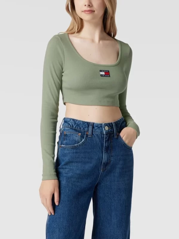 Tommy Jeans Cropped Longsleeve Mit Label-Patch Modell ‘CROP RIB CENTER BADGE’ – Mint 5