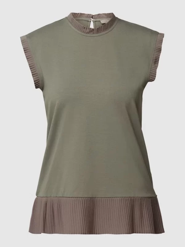 Jake*s Collection Bluse Mit Plisseefalten – Khaki 3