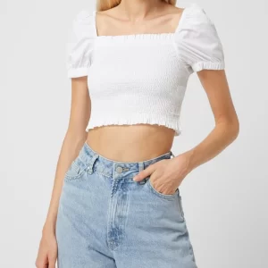 DKNY Jeans Cropped Blusenshirt Mit Rüschen – Weiß 13