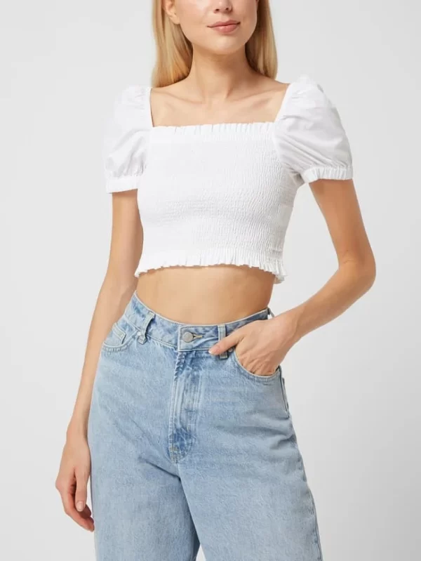 DKNY Jeans Cropped Blusenshirt Mit Rüschen – Weiß 5