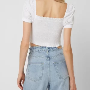 DKNY Jeans Cropped Blusenshirt Mit Rüschen – Weiß 15