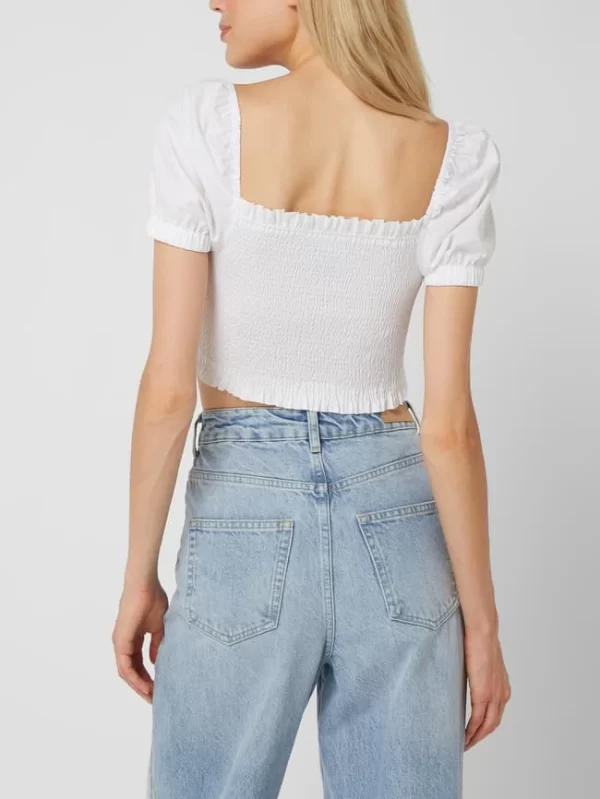 DKNY Jeans Cropped Blusenshirt Mit Rüschen – Weiß 6