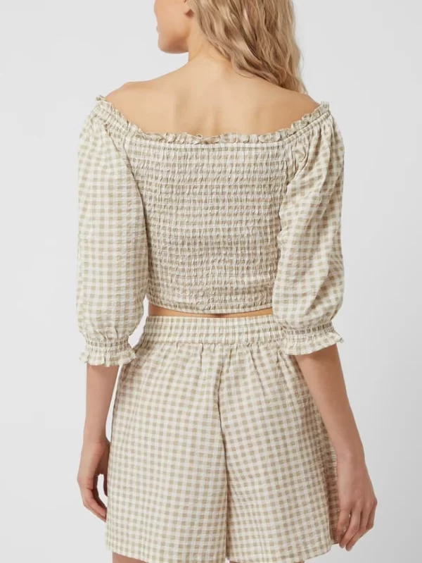 Gina Tricot Cropped Off-Shoulder-Blusenshirt Aus Seersucker Modell ‘Evren’ – Sand 6