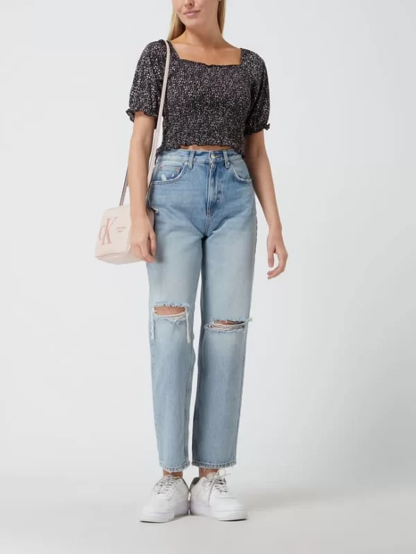 Pieces Cropped Blusenshirt Mit Millefleurs Modell ‘Emanuelle’ – Schwarz 1