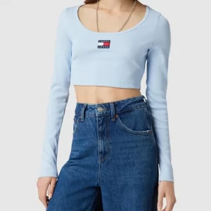 Tommy Jeans Cropped Longsleeve Mit Label-Patch Modell ‘CROP RIB CENTER BADGE’ – Hellblau 13