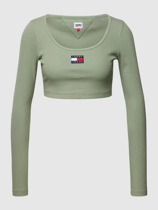 Tommy Jeans Cropped Longsleeve Mit Label-Patch Modell ‘CROP RIB CENTER BADGE’ – Mint 3