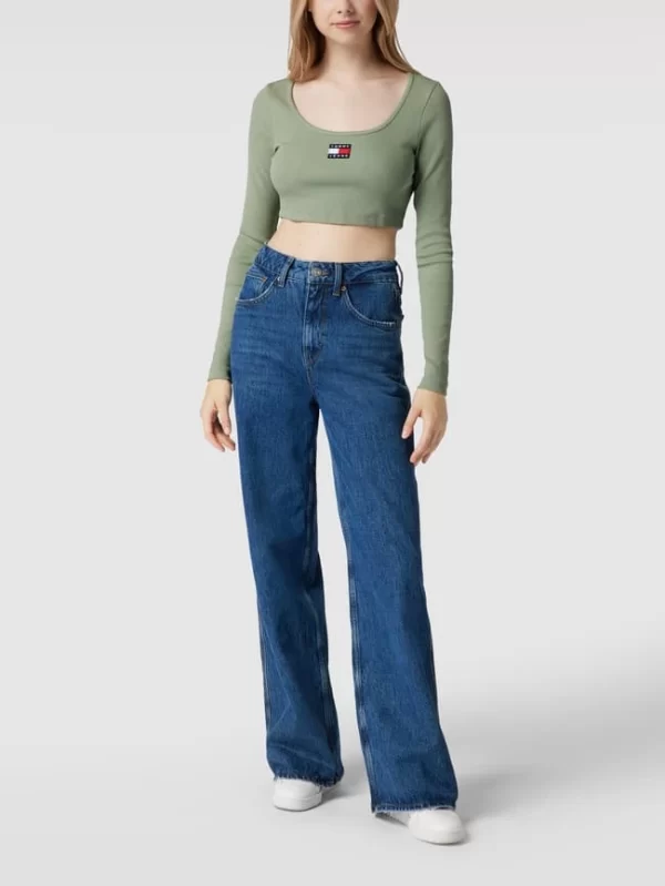 Tommy Jeans Cropped Longsleeve Mit Label-Patch Modell ‘CROP RIB CENTER BADGE’ – Mint 1