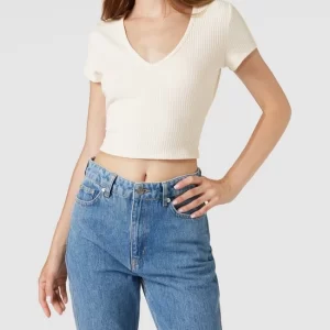 Guess Crop Shirt In Ripp-Optik – Weiß 13