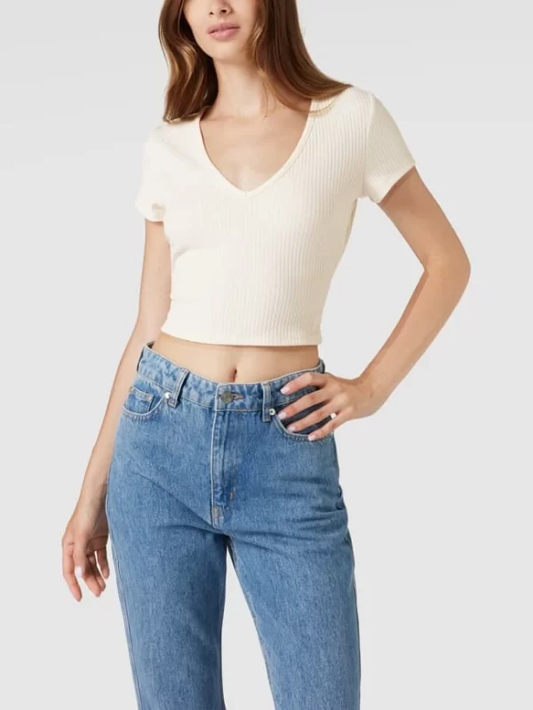 Guess Crop Shirt In Ripp-Optik – Weiß 5