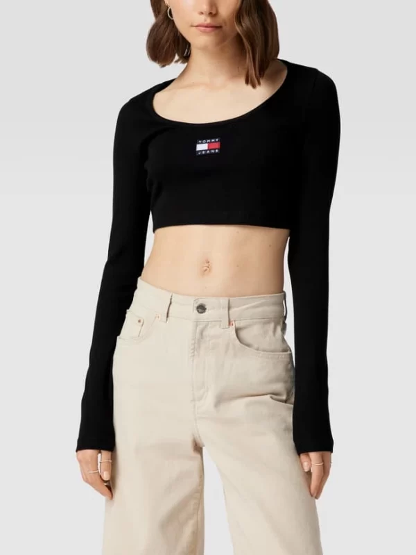 Tommy Jeans Cropped Longsleeve Mit Label-Patch Modell ‘CROP RIB CENTER BADGE’ – Schwarz 5