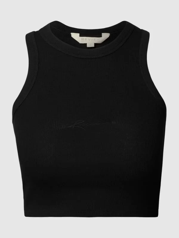 REVIEW Crop Top Mit Label-Stitching – Schwarz 3