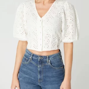 Pepe Jeans Cropped Bluse Aus Lochspitze – Weiß 13