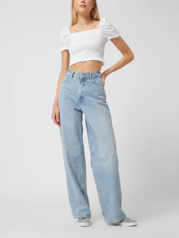 DKNY Jeans Cropped Blusenshirt Mit Rüschen – Weiß 1