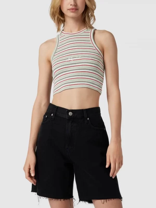 REVIEW Crop Top Mit Label-Stitching – Mittelgrau Meliert 5