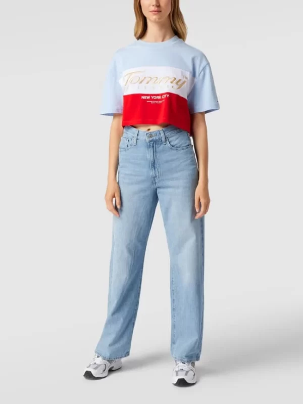 Tommy Jeans Oversized Crop Shirt Mit Logo-Stitching – Hellblau 1