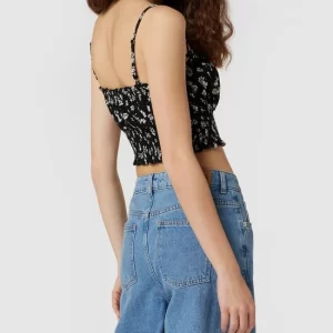 REVIEW Crop Top Aus Viskose Mit Floralem Muster – Schwarz 15